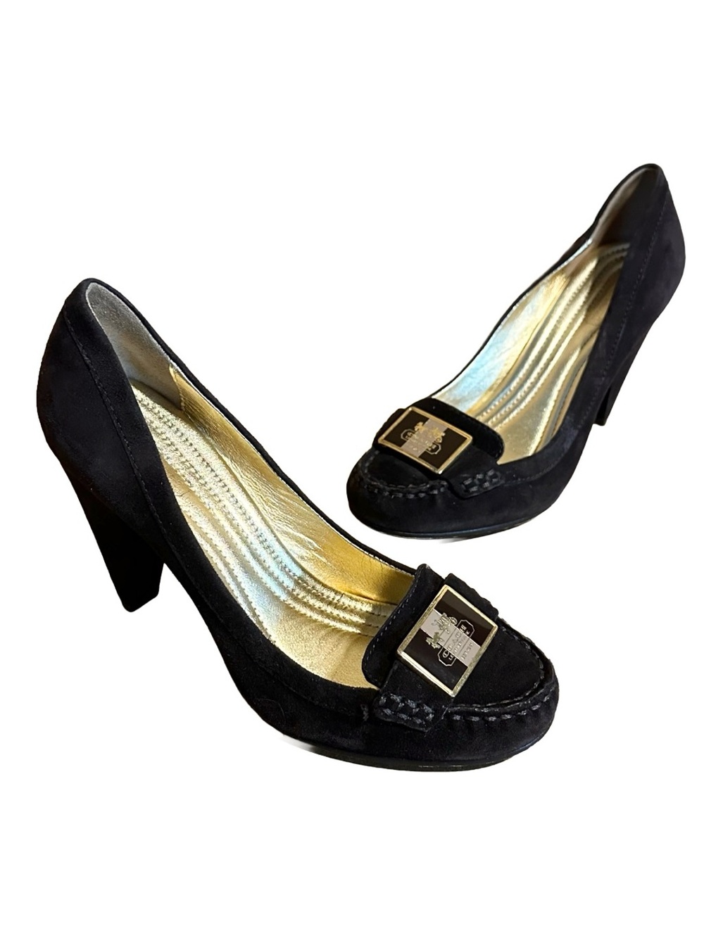 COACH "KANDACE" BROWN SUEDE CONE HEEL LOAFER SHOES (5.5)